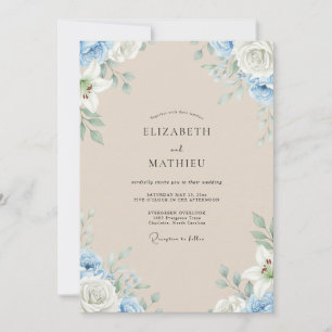 Invitation Mariage feuille de bleuet champagne