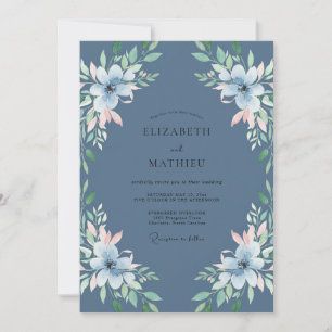 Invitation Mariage Feuille de Bleuet sur Fond Ardoise