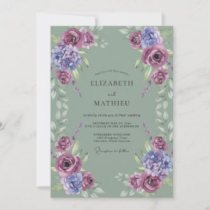 Invitation Mariage Feuille de Céladon Améthyste Mauve