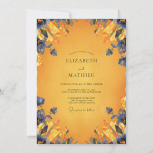 Invitation Mariage feuille de cobalt ambre
