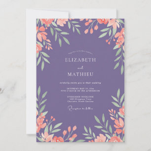 Invitation Mariage feuille de corail améthyste