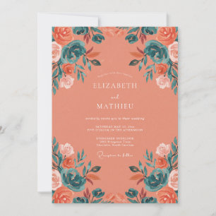 Invitation Mariage feuille de corail sarcelle