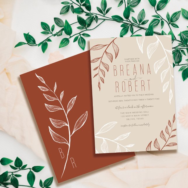 Invitation Mariage Feuille de crème de rouille de feuillage m (Créateur téléchargé)