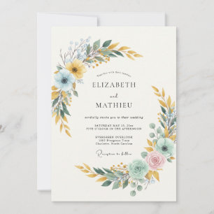 Invitation Mariage Feuille de glace dorée