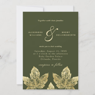Invitation Mariage Feuille  de la gamme Verte et Or Rustique 
