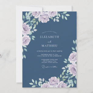 Invitation Mariage feuille de lavande ardoise