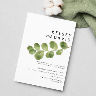 Invitation Mariage feuille de l'eucalyptus en or vert simple