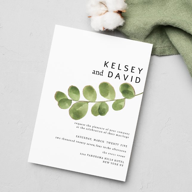 Invitation Mariage feuille de l'eucalyptus en or vert simple (Simple green gold eucalyptus leaves wedding )