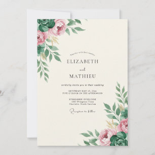 Invitation Mariage Feuille de Lilas Mauve Olive