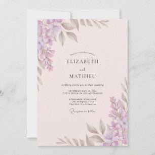 Invitation Mariage Feuille de Lilas Taupe