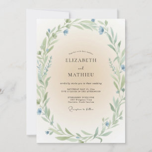 Invitation Mariage feuille de menthe bleuet