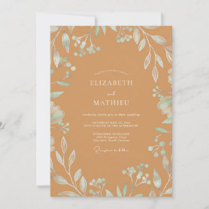 Invitation Mariage Feuille de Menthe Caramel