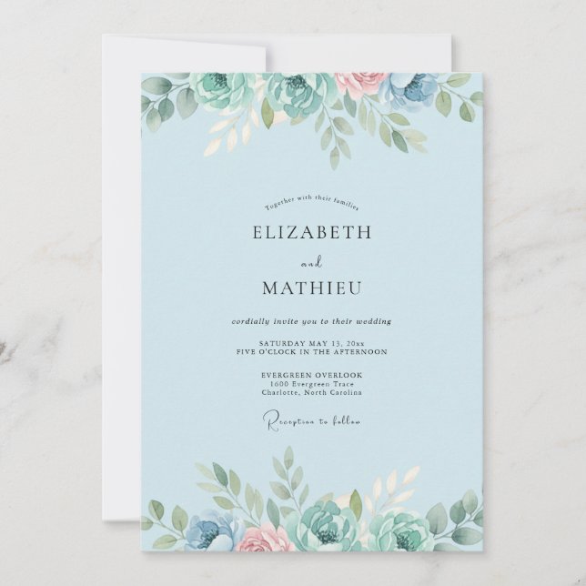 Invitation Mariage Feuille de Menthe Céleste (Devant)