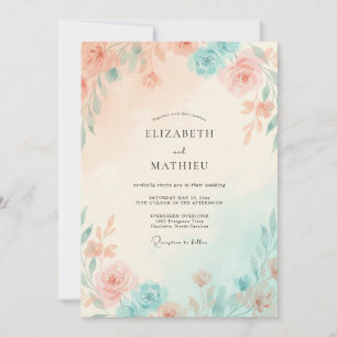 Invitation Mariage Feuille de Menthe Pêche