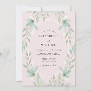 Invitation Mariage Feuille de Menthe Rose