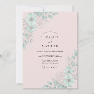 Invitation Mariage Feuille de Menthe Rose