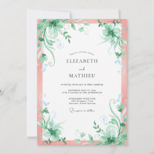 Invitation Mariage feuille de menthe saumon