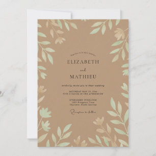 Invitation Mariage Feuille de Menthe Taupe