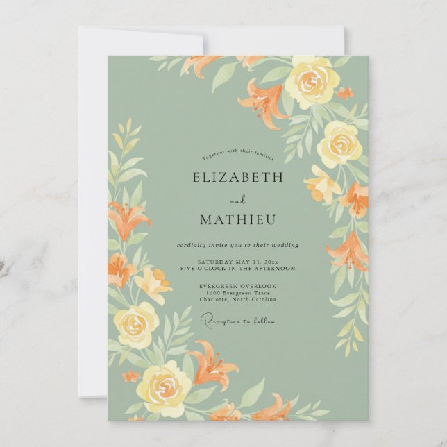 Invitation Mariage feuille de mousse ocre (Devant)