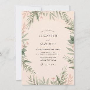 Invitation Mariage feuille de olive champagne doré