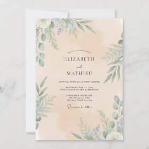 Invitation Mariage feuille de pervenche champagne