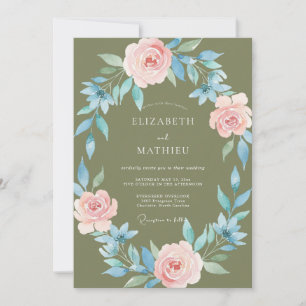 Invitation Mariage feuille de pervenche olive