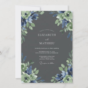 Invitation Mariage Feuille de Saphir Charbon