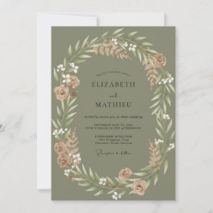 Invitation Mariage Feuille de Sauge Pêche Poussiéreuse