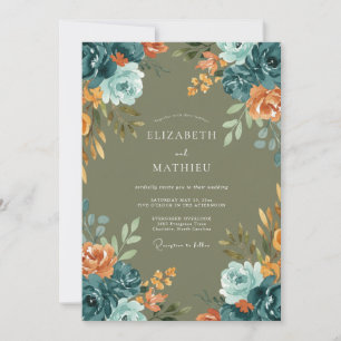 Invitation Mariage feuille de terre cuite sarcelle