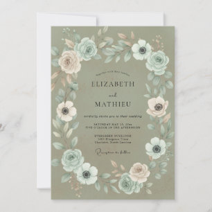 Invitation Mariage Feuille de Thé Vert Mousse