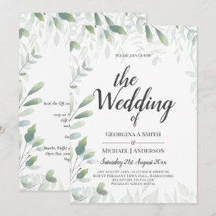 Invitation Mariage Feuille de verdure moderne QR Code RSVP