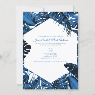 Invitation Mariage Feuille  Denim Blue Tropical Palm