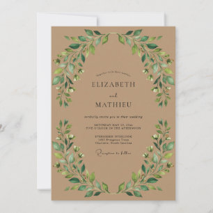 Invitation Mariage feuille d'eucalyptus taupe
