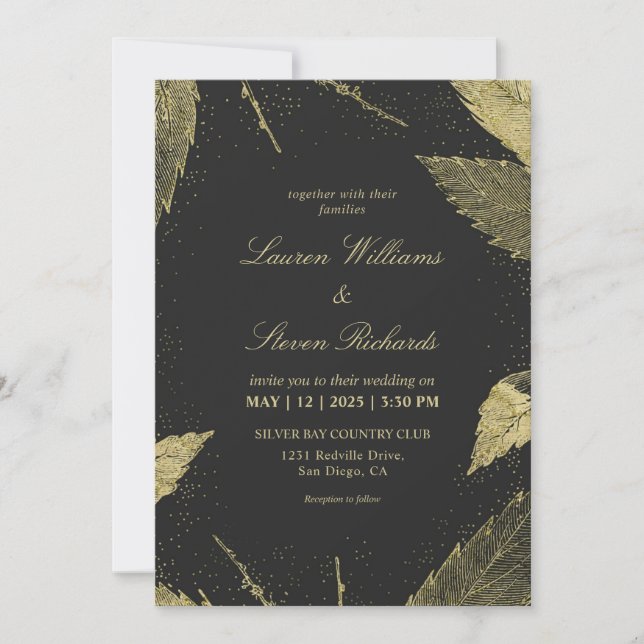 Invitation Mariage Feuille d'hiver noir sur mesure (Devant)