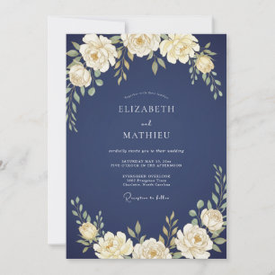 Invitation Mariage Feuille d'Ivoire Antique de Minuit