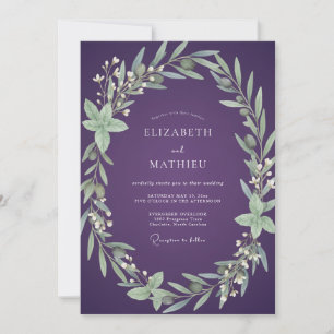 Invitation Mariage feuille d'olive prune