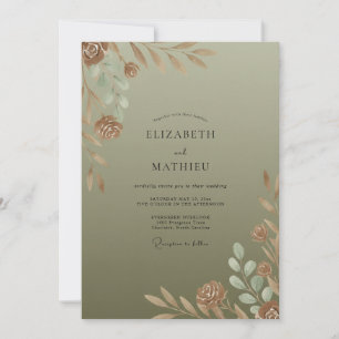 Invitation Mariage feuille d'olivier cuivré