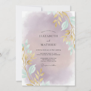 Invitation Mariage feuille d'or améthyste