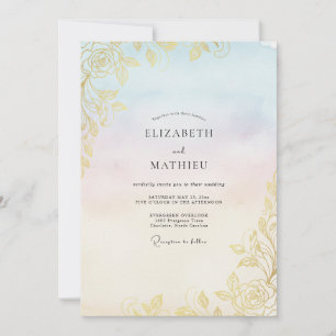 Invitation Mariage feuille d'or Champagne