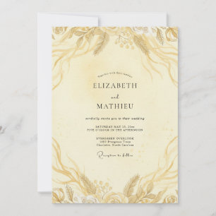 Invitation Mariage feuille d'or Champagne