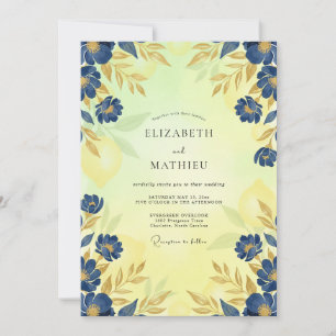 Invitation Mariage Feuille d'Or Cobalt