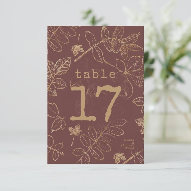 Invitation Mariage Feuille d'or Numéro de tableau Bourgogne I (Debout devant)