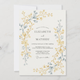 Invitation Mariage Feuille Dorée Ardoise