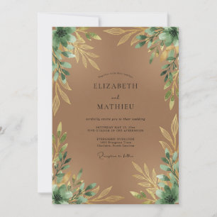 Invitation Mariage Feuille Dorée Tan