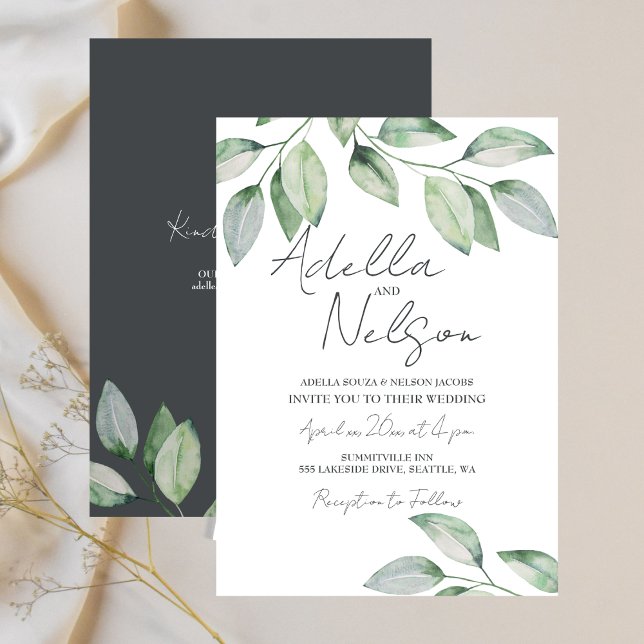 Invitation Mariage Feuille doux (Soft Green Leaves Wedding Invitation)