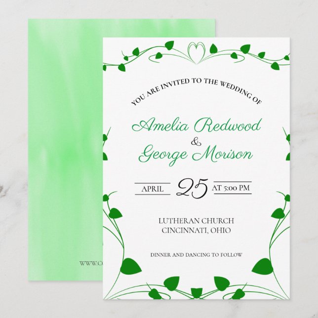 Invitation Mariage Feuille du printemps vert (Devant / Derrière)