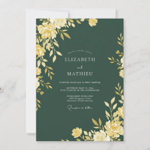Invitation Mariage Feuille Émeraude Ocre