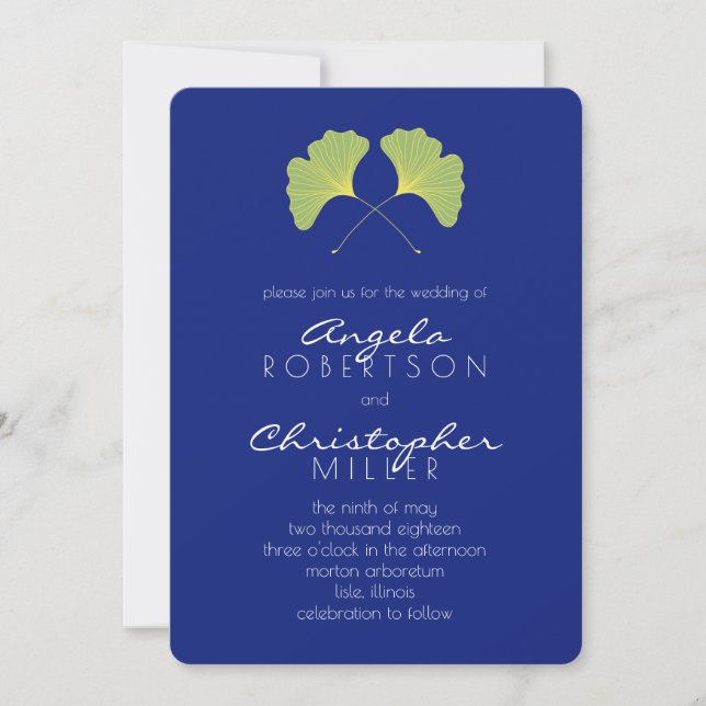 Invitation Mariage Feuille Ginkgo Spring Green (Devant)