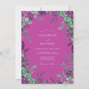 Invitation Mariage Feuille Peinte Magenta Prairie
