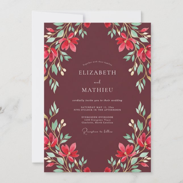 Invitation Mariage Feuille Peinte Marron (Devant)